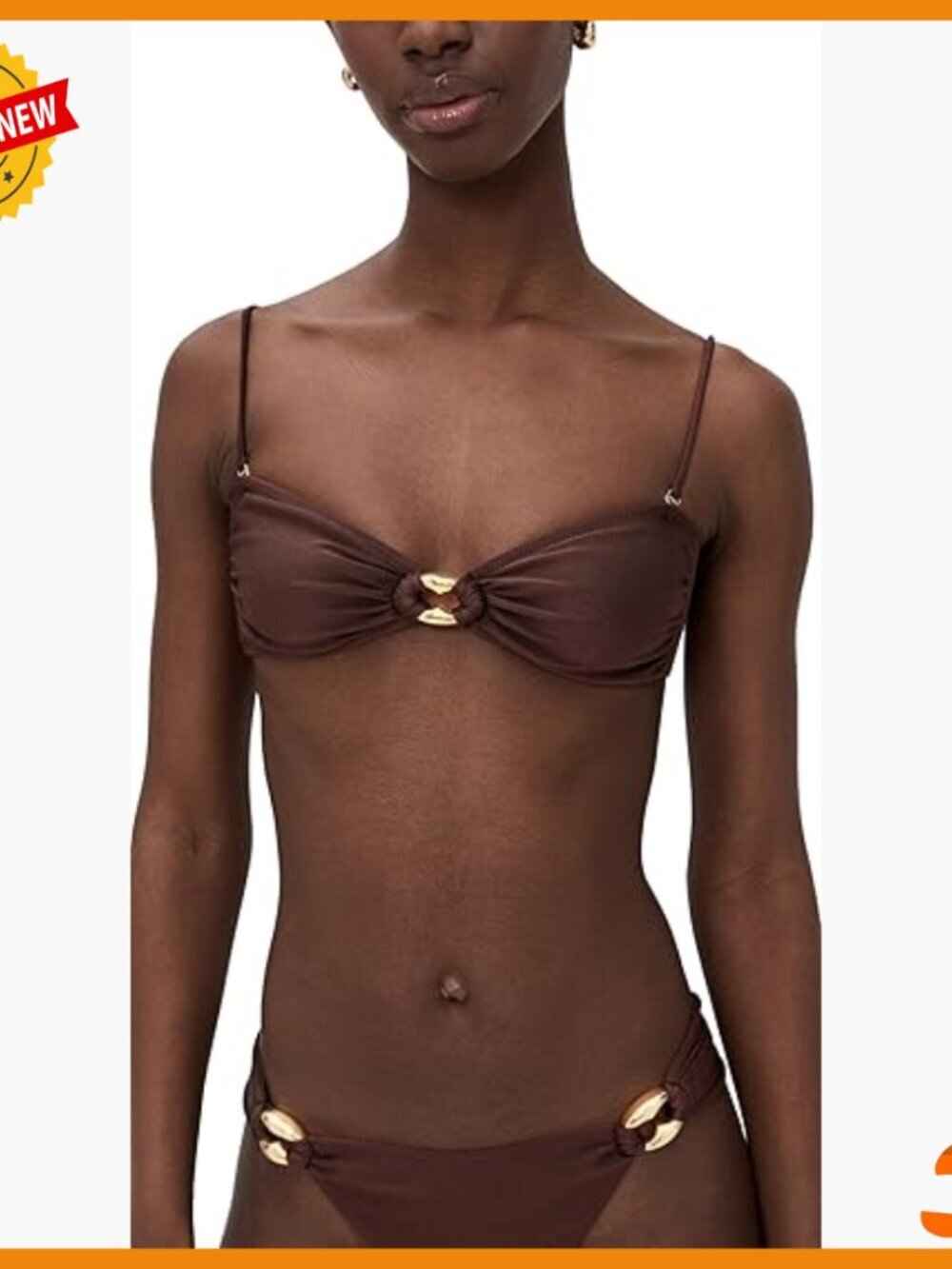 Gold Chain Detail Bikini Top with Boned Seams